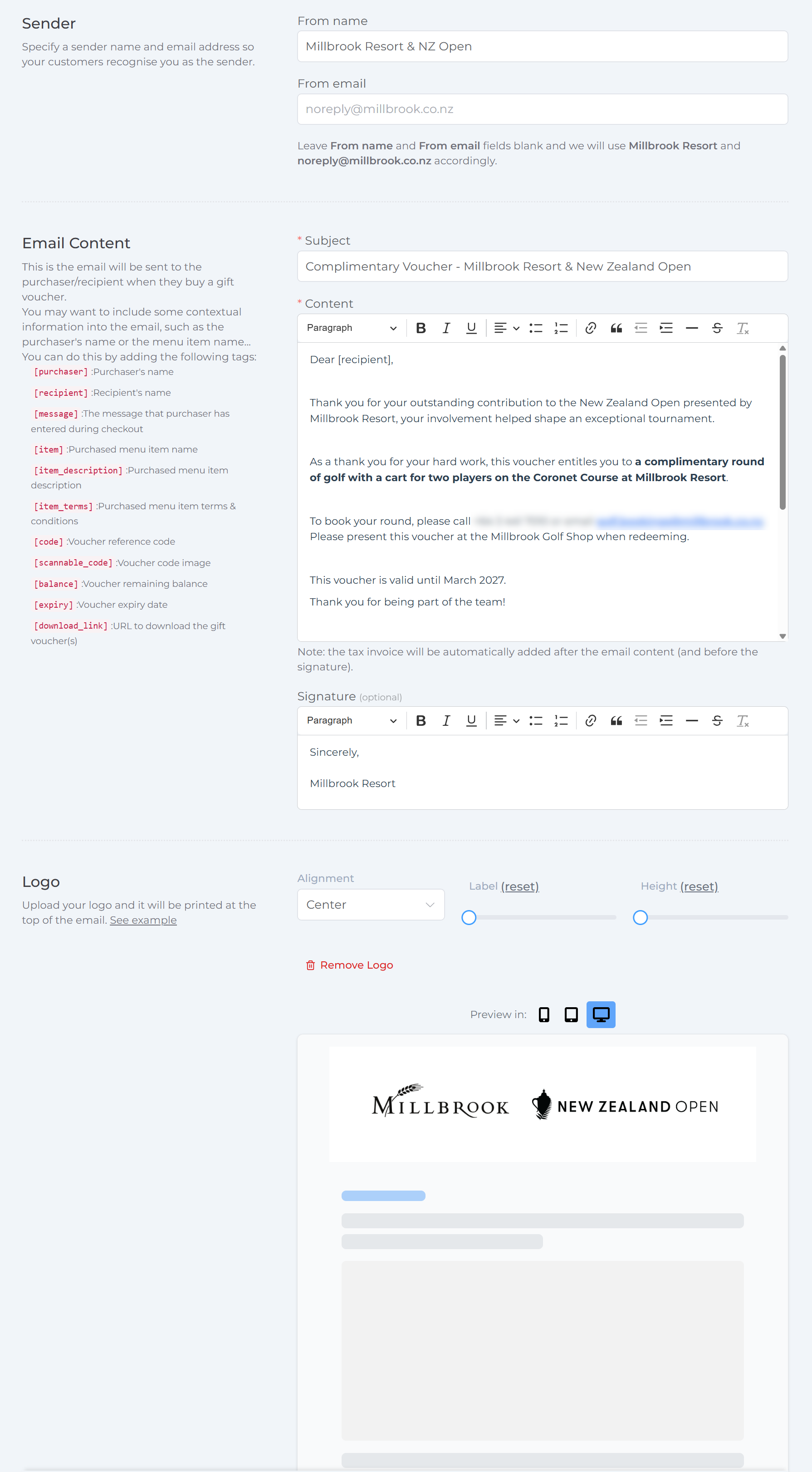 Volunteer voucher email template