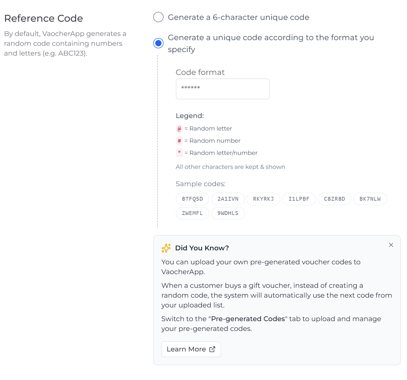 Generate unique voucher codes