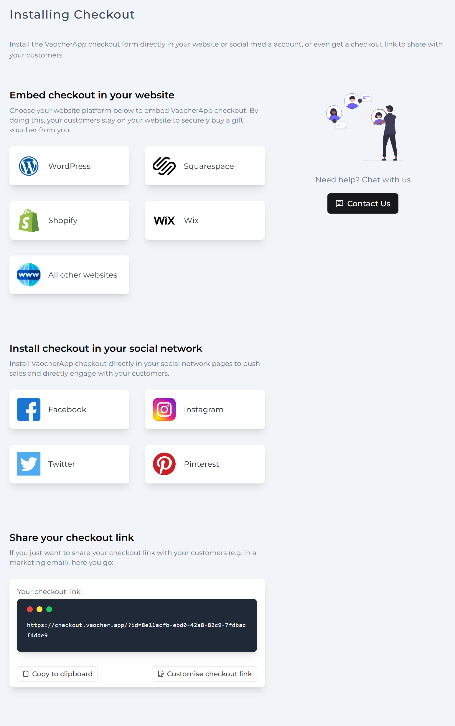 Checkout installation options