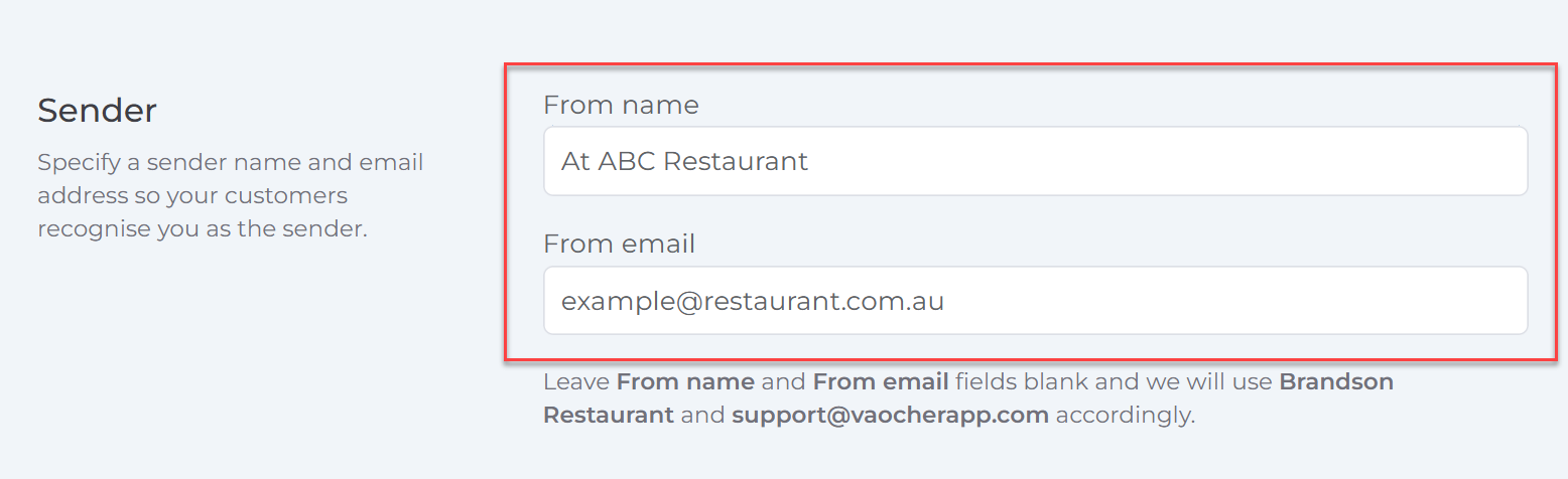 Sender email settings