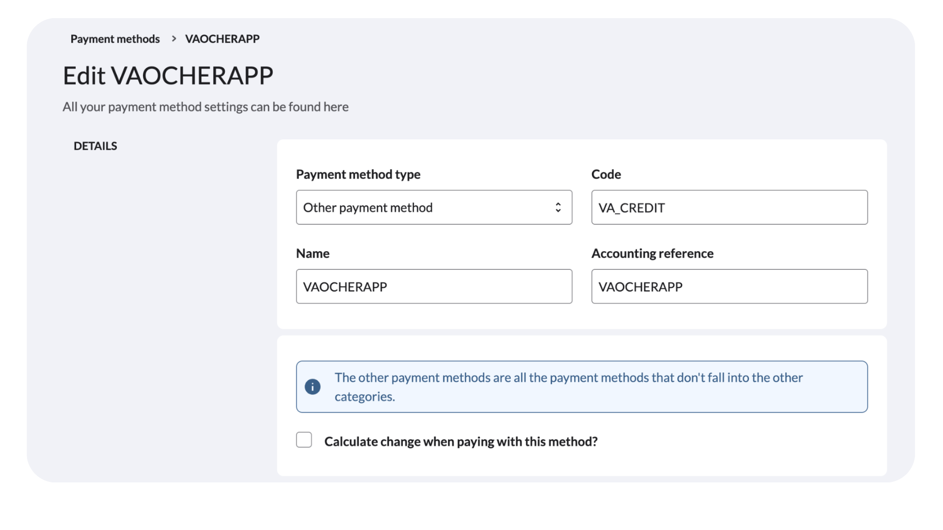 Create VaocherApp Payment Method