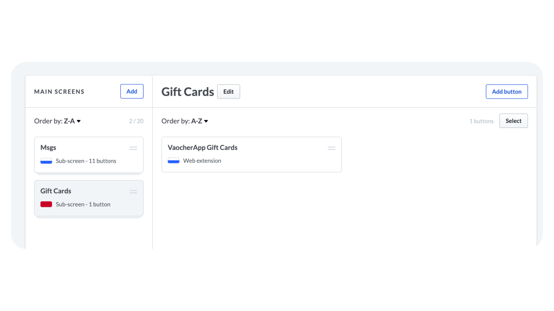 Add Gift Cards Button