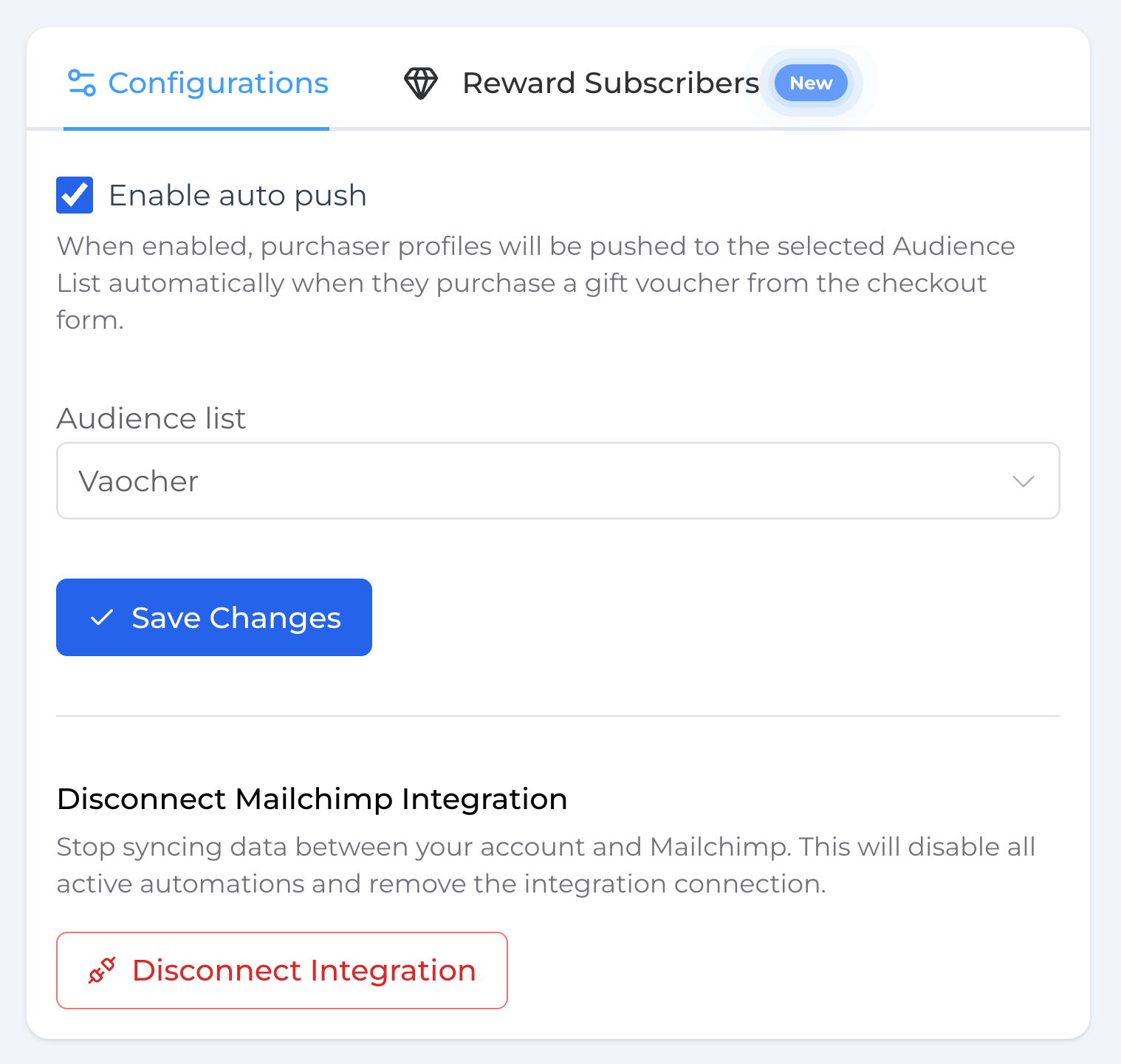 Connect VaocherApp to Mailchimp