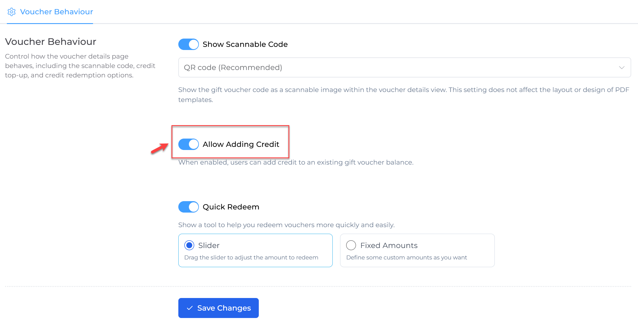 Allow Adding Credit setting in Preferences