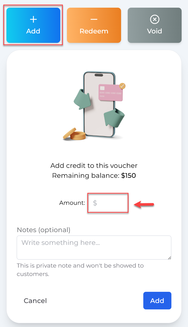 Add Credit button on voucher details