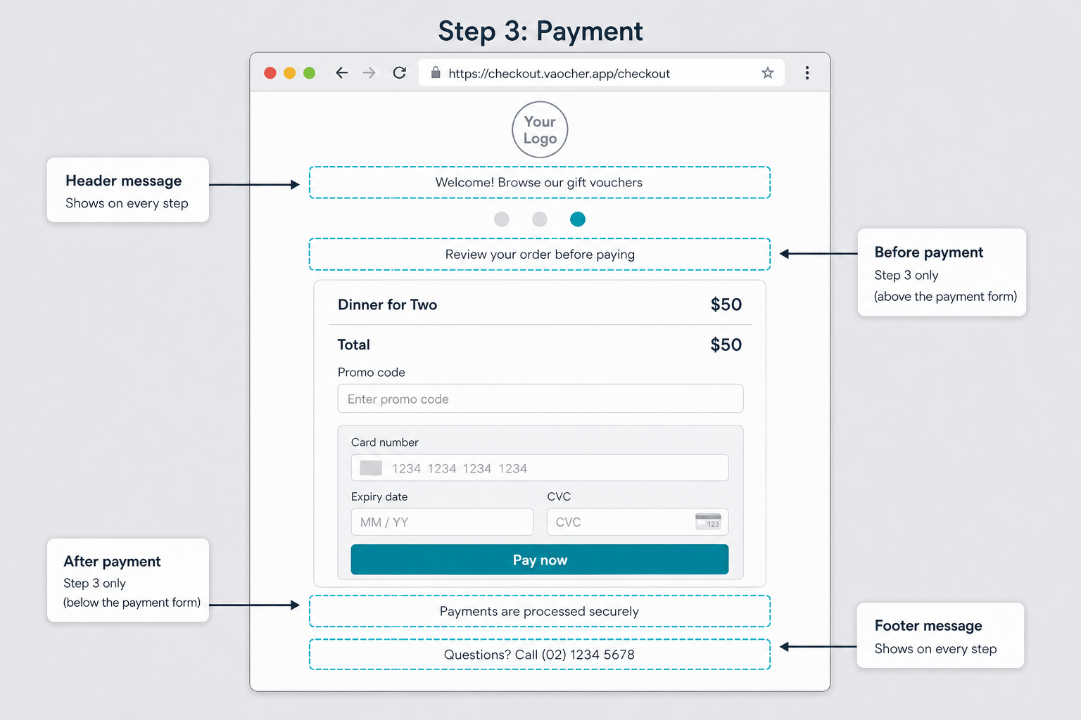 Make payment message placement